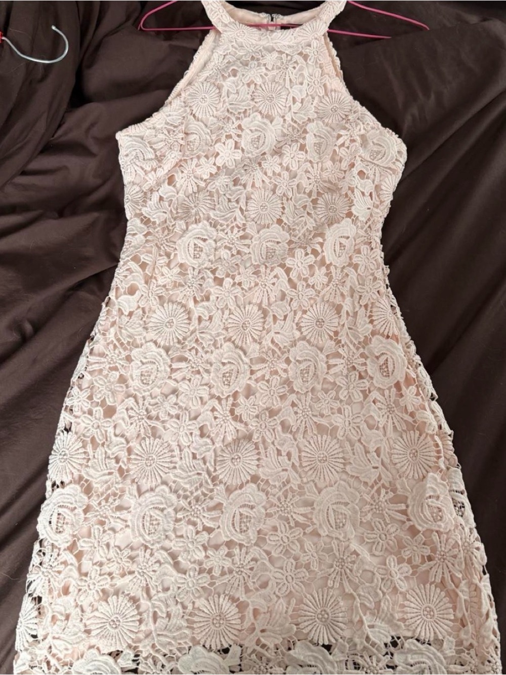 Lulu's Blush Pink Lace Halter Mini Dress